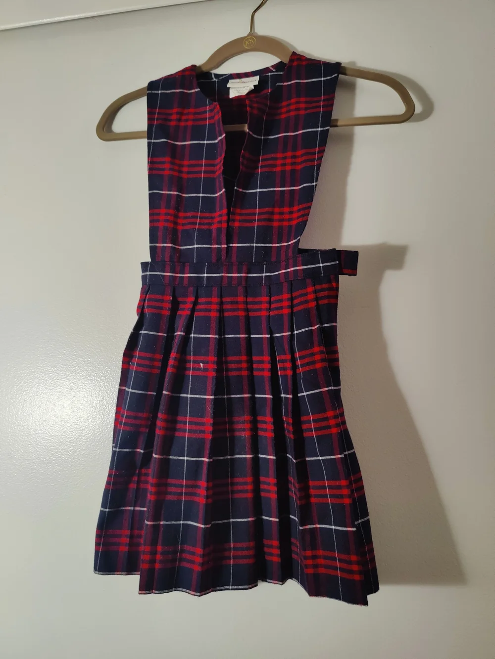 Girls Navy and Red Plaid Jumper Dress - School Style